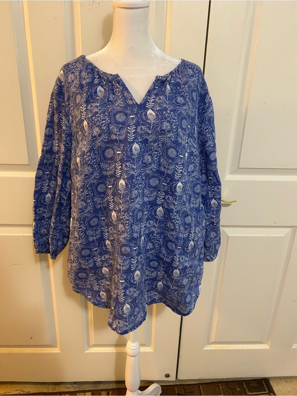 Talbots blue & white linen tunic, 1X